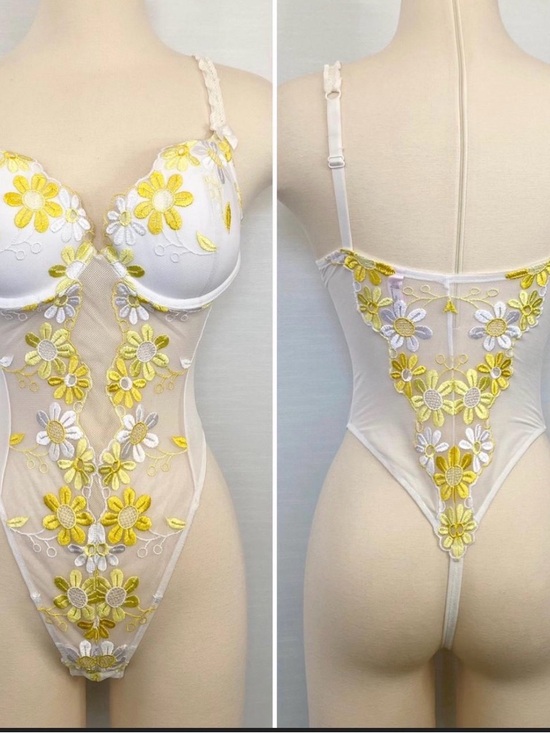 Victoria's Secret Other - Victoria's Secret White and Yellow Floral Lace Bodysuit
